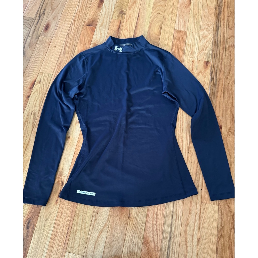 Under Armour Womens ColdGear Mock Neck Long Sleeve Fitted Base Layer Navy Blue M